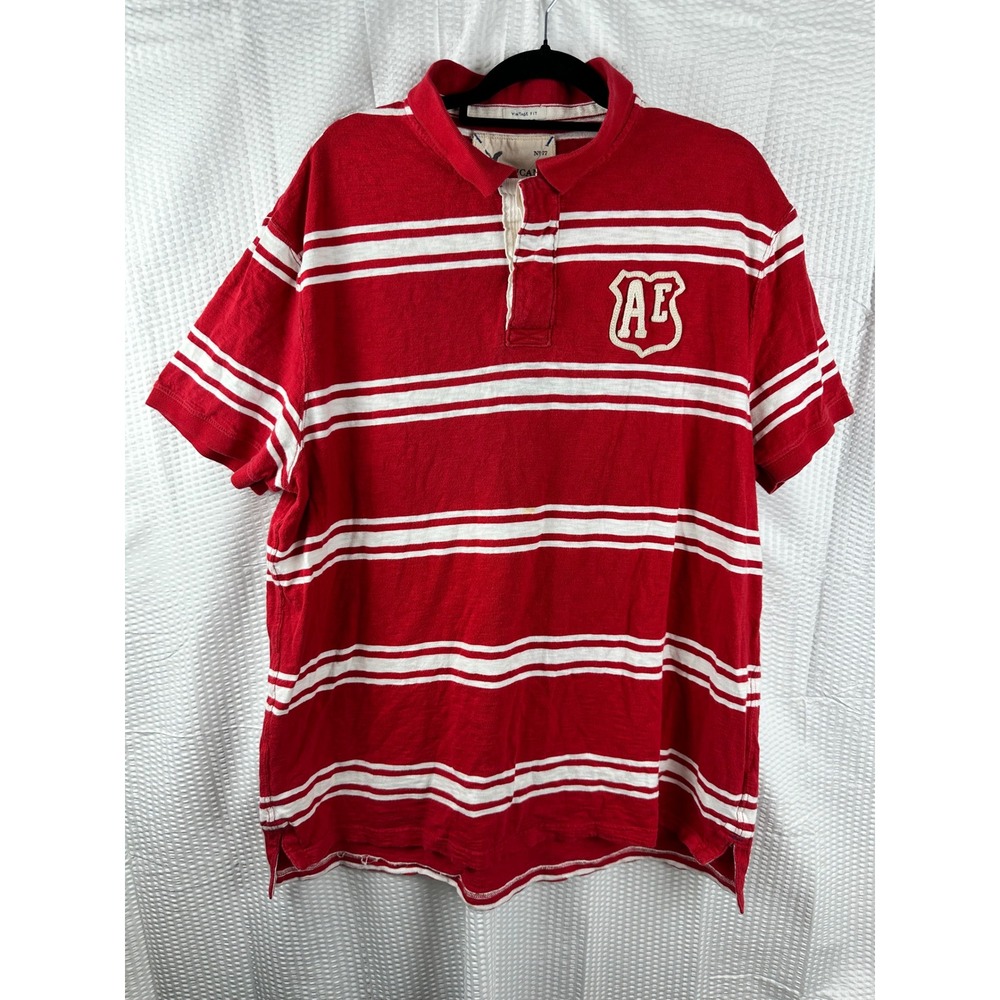 American Eagle Outfitters XXXL Vintage Fit Rugby Polo Shirt Red Stripe AEO 3XL